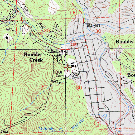 Topographic Map of Boulder Creek High School (historical), CA
