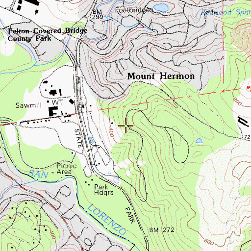Topographic Map of Santa Cruz Big Trees County Park, CA