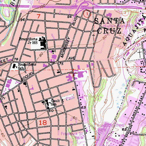 Topographic Map of Santa Cruz Community Hospital, CA