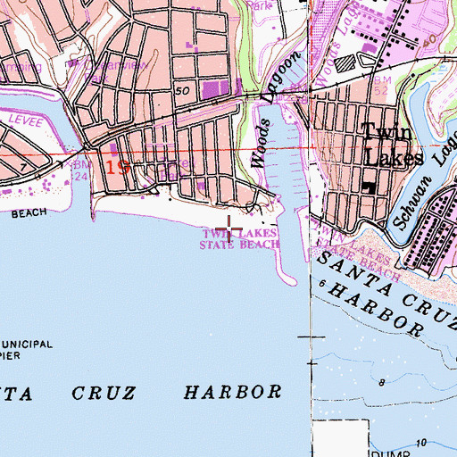 Topographic Map of Twin Lakes State Beach, CA