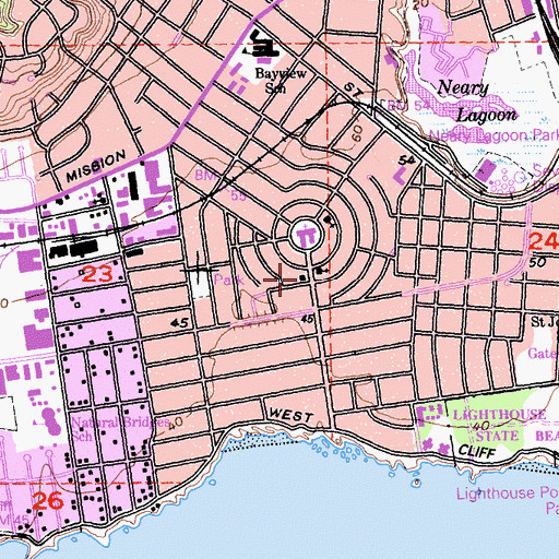 Topographic Map of Garfield Park Branch Santa Cruz City-County Library, CA