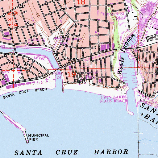 Topographic Map of Live Oak Branch Santa Cruz City-County Library, CA