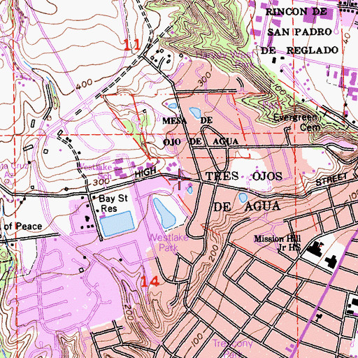 Topographic Map of Messiah Lutheran Church, CA