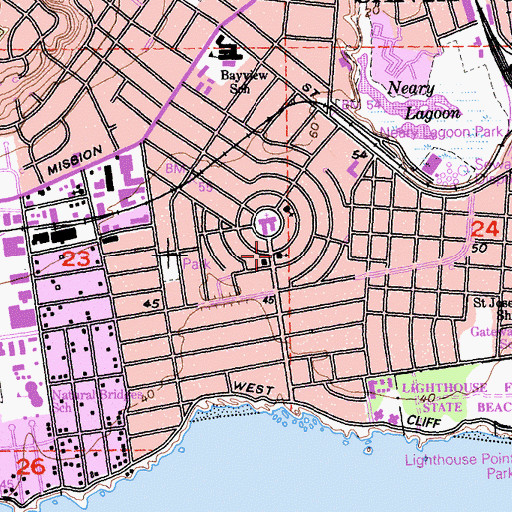 Topographic Map of Santa Cruz Missionary Baptist Church, CA
