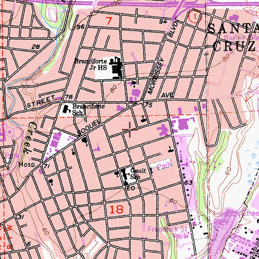 Topographic Map of Branciforte Branch Santa Cruz City-County Library, CA