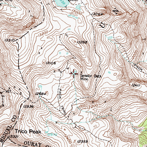 Topographic Map of Senator Beck Mine, CO