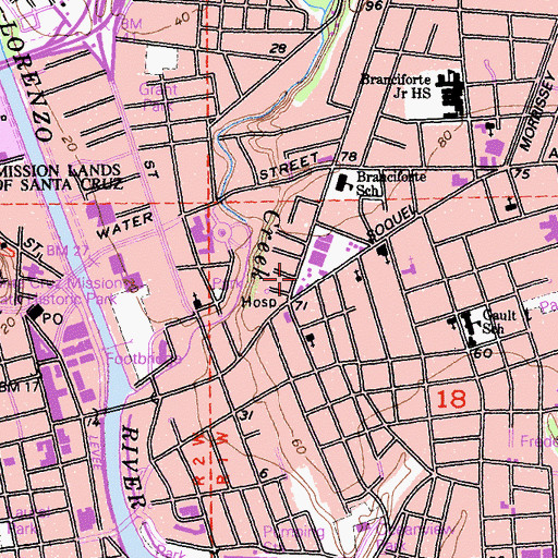 Topographic Map of Eastside Public Library (historical), CA