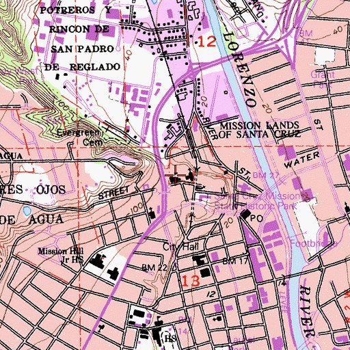 Topographic Map of Mission Santa Cruz (historical), CA