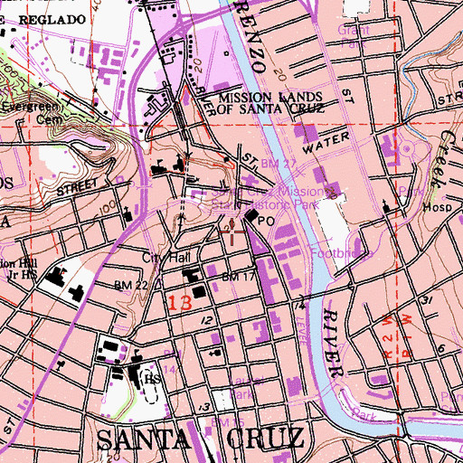 Topographic Map of Santa Cruz City Chamber of Commerce, CA
