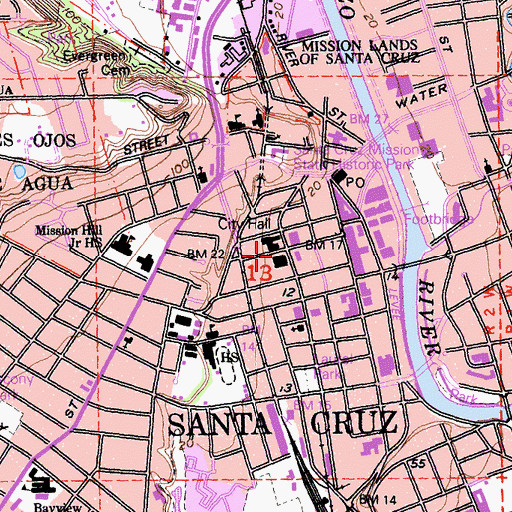 Topographic Map of Santa Cruz Civic Auditorium, CA
