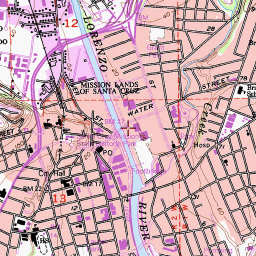 Topographic Map of Santa Cruz County Courthouse, CA