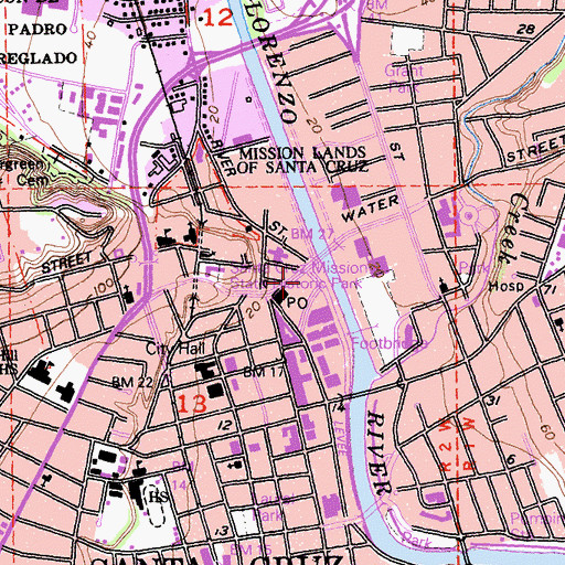 Topographic Map of Santa Cruz County Law Library, CA