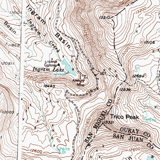 Topographic Map of Andrus Mine, CO