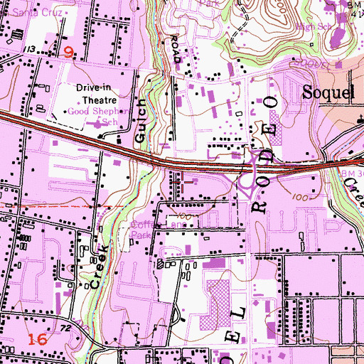 Topographic Map of Aptos Center Shopping Center, CA