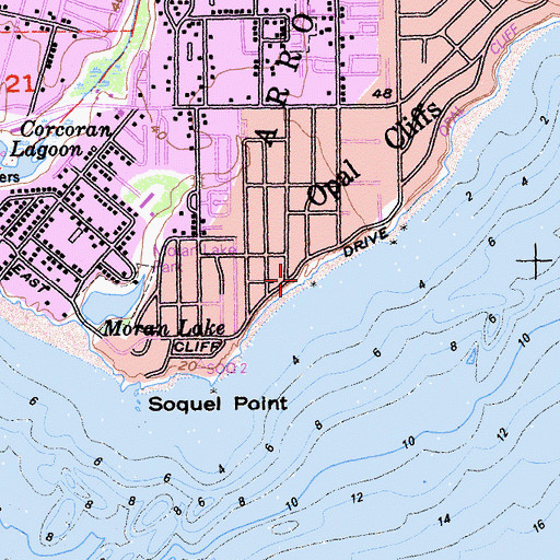 Topographic Map of Pleasure Point Beach County Park, CA