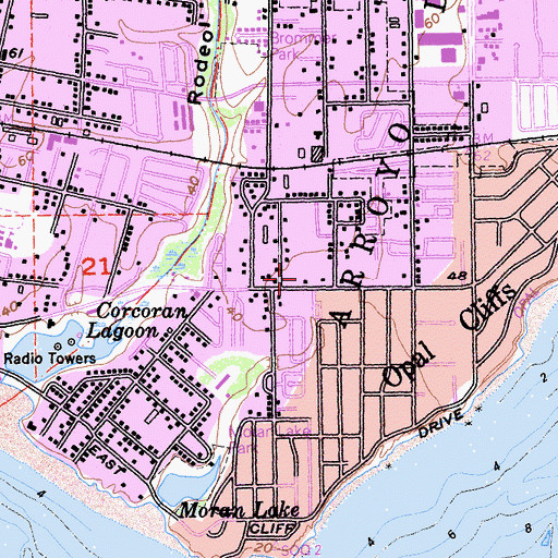 Topographic Map of Tony Ziro Mobile Living Mobile Home Park, CA