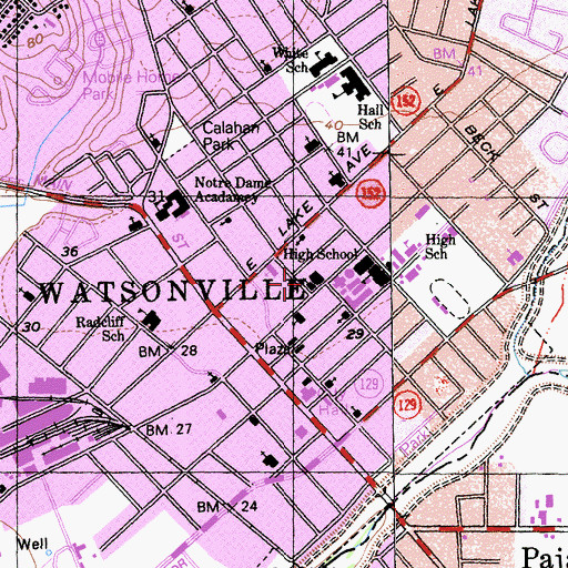 Topographic Map of All Saints Episcopal Church, CA
