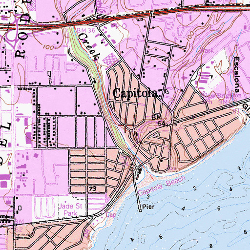 Topographic Map of Capitola City Hall, CA