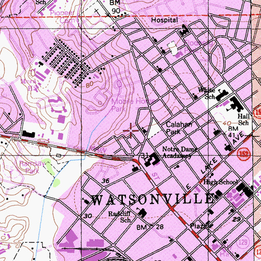 Topographic Map of Church of Christ, CA