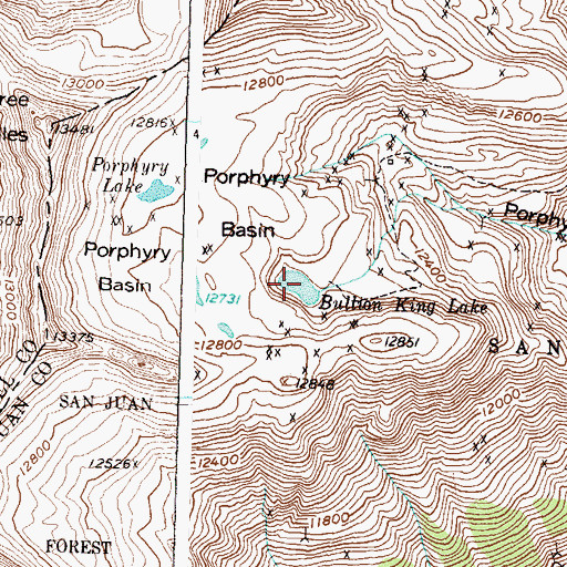 Topographic Map of Bullion King Lake, CO