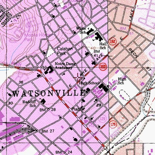 Topographic Map of First Church of Christ Scientist, CA