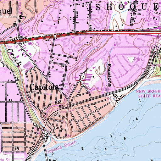 Topographic Map of New Brighton Middle School, CA