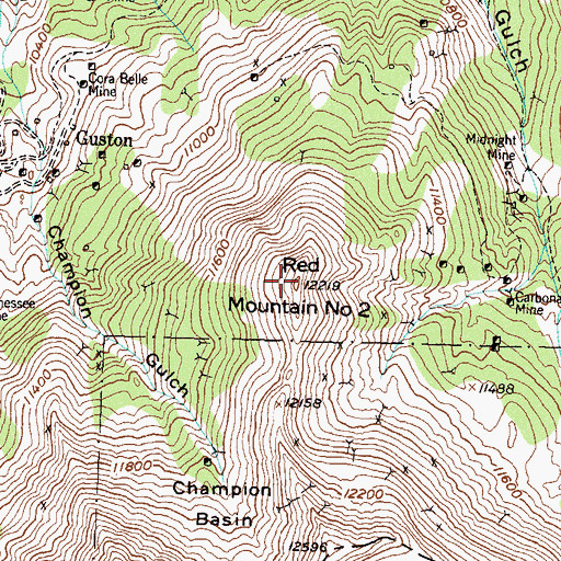Topographic Map of Red Mountain Number 2, CO