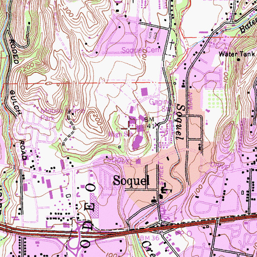 Topographic Map of Soquel High School, CA