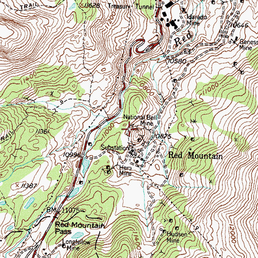 Topographic Map of National Bell Mine, CO