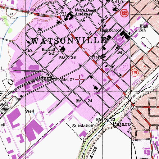Topographic Map of Watsonville Auditorium, CA