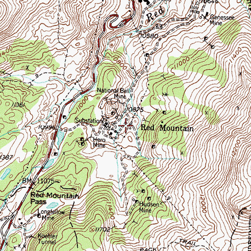 Topographic Map of Red Mountain, CO