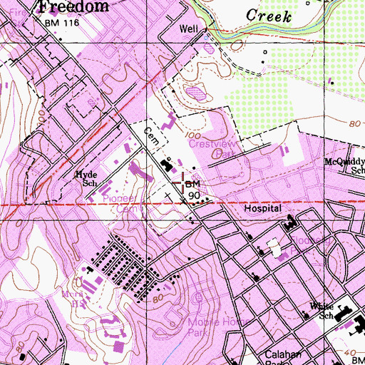 Topographic Map of Crestview Shopping Center, CA