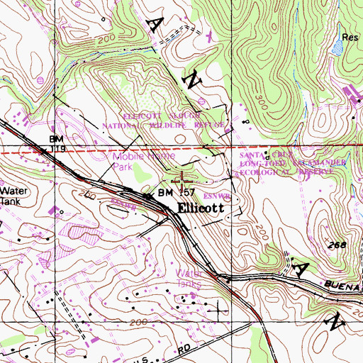 Topographic Map of Ellicott Slough National Wildlife Refuge, CA