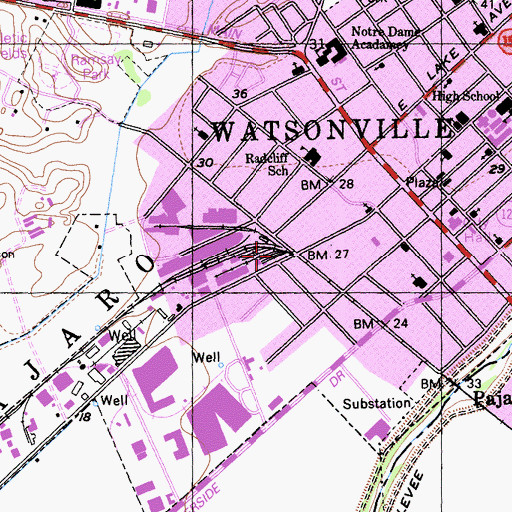Topographic Map of Second Street Playground, CA