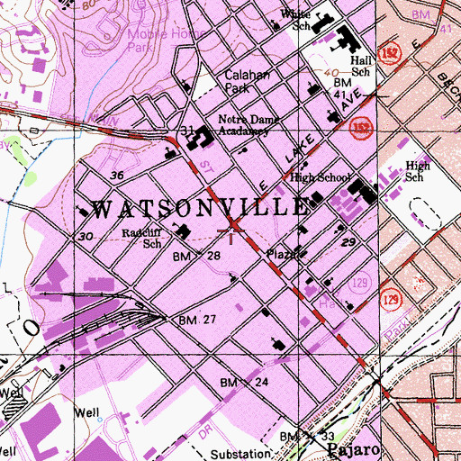 Topographic Map of Watsonville Chamber of Commerce, CA