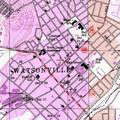 Topographic Map of Watsonville Grammar School (historical), CA
