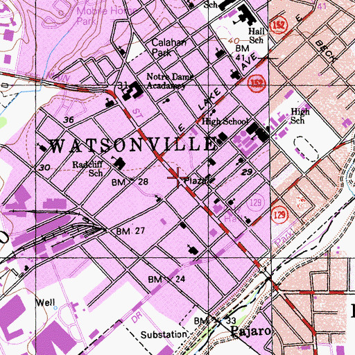 Topographic Map of Watsonville Plaza, CA