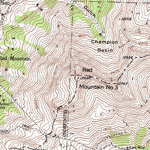 Topographic Map of Red Mountain Number 3, CO