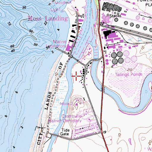 Topographic Map of Moss Landing Post Office, CA