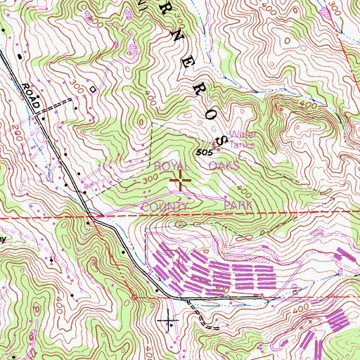 Topographic Map of Royal Oaks County Park, CA