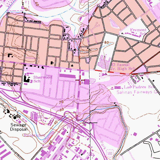 Topographic Map of Alisal Shopping Center, CA