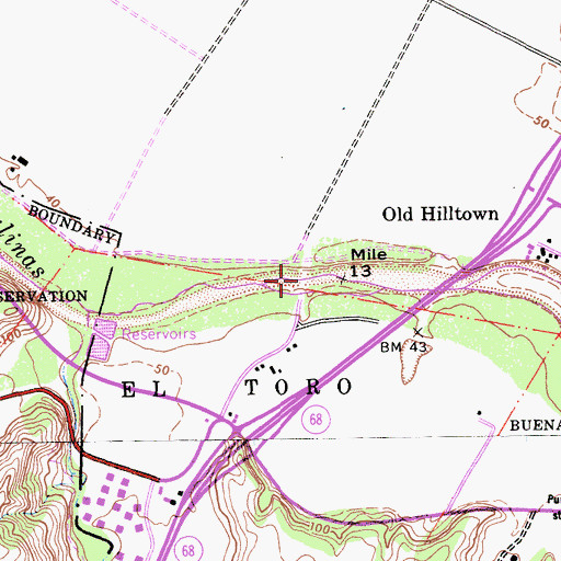 Topographic Map of Hilltown Ferry State Historic Landmark, CA