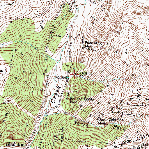 Topographic Map of Adams Mine, CO