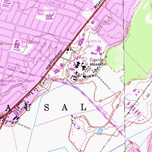Topographic Map of Natividad Medical Center, CA