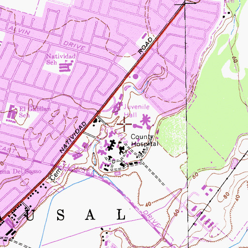 Topographic Map of Monterey County Jail, CA