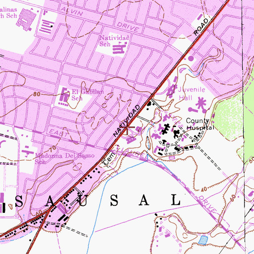 Topographic Map of Monterey County Social Services, CA
