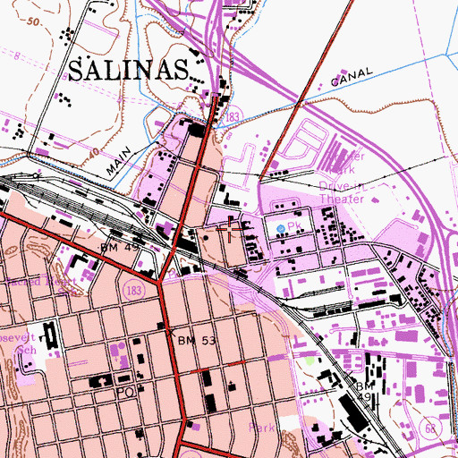 Topographic Map of Salinas Confucius Church, CA