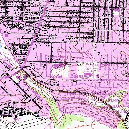 Topographic Map of Hilltop-Marina United Methodist Church, CA