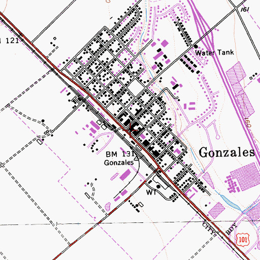 Topographic Map of Gonzales Chamber of Commerce, CA