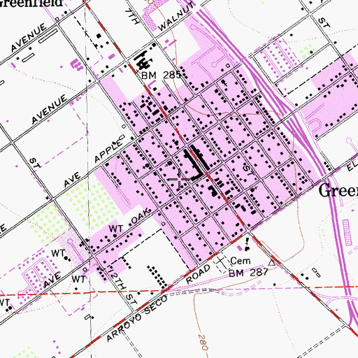 Topographic Map of Greenfield Post Office, CA